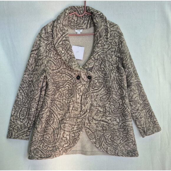 J.Jill Women's L Mocha Textured Paisley Pure Jill Curved Front Printed Cardi - Picture 6 of 12